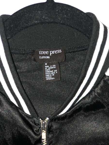 black and white satin bomber jacket