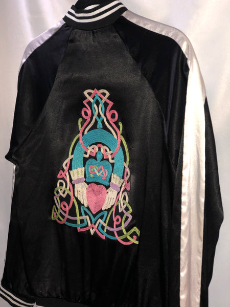 black and white satin bomber jacket