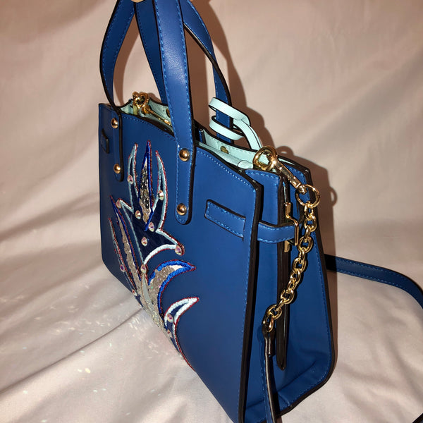 blue sparkle crossbody handbag