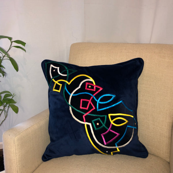 navy velvet pillow - diagonal