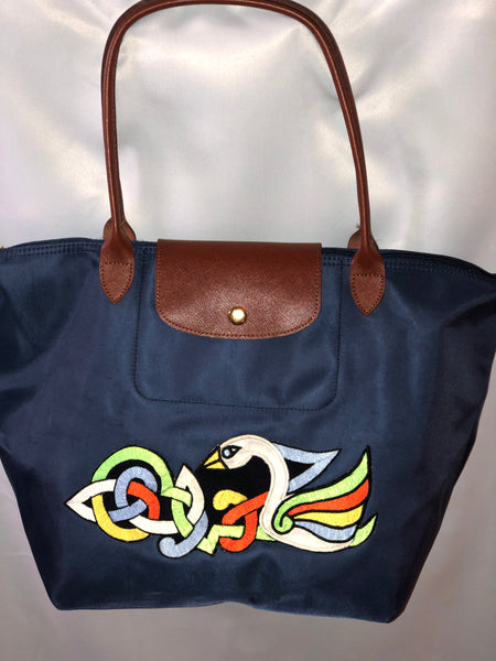 navy blue nylon zip top tote