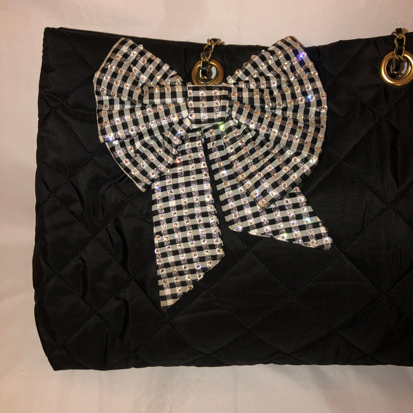 black quilted bow tote