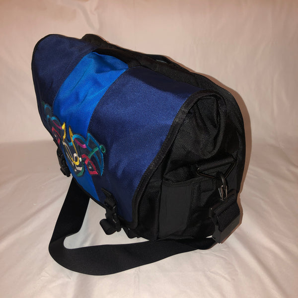 navy & bright blue messenger bag