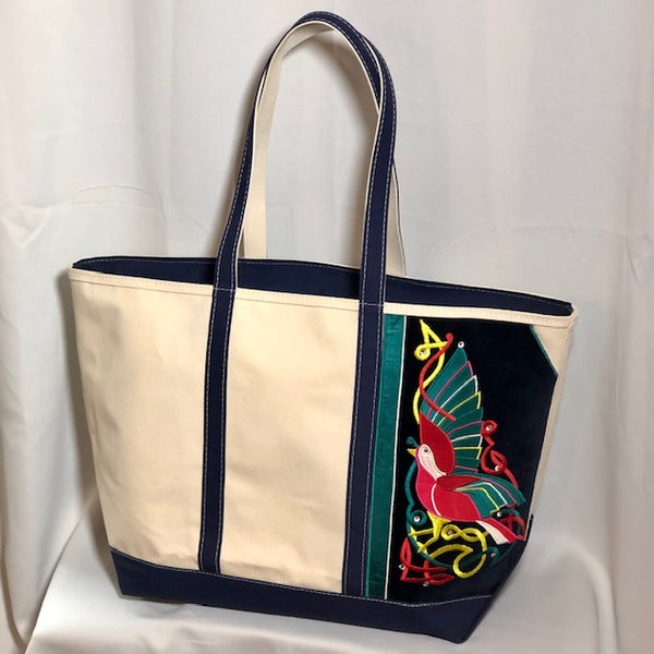 Navy Tote with Birds