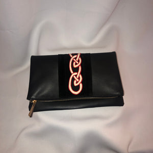 black faux leather foldover clutch