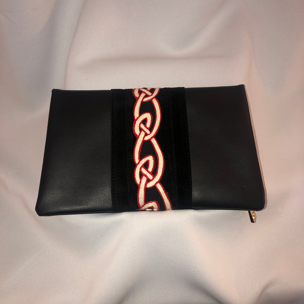 black faux leather foldover clutch