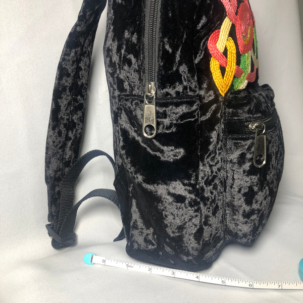 black small crushed velvet backpack
