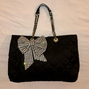 black quilted bow tote