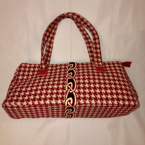 red & ivory houndstooth handbag