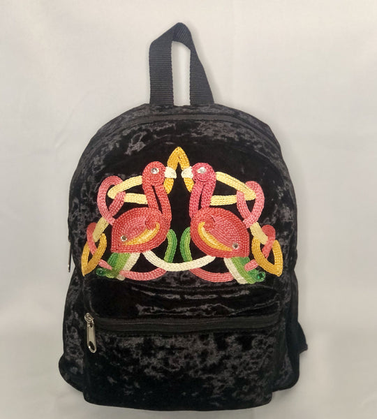 black small crushed velvet backpack