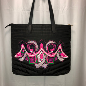 black & hot pink zip tote