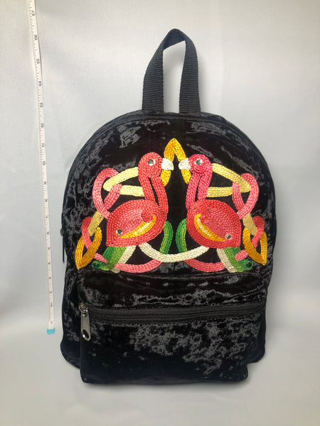 black small crushed velvet backpack